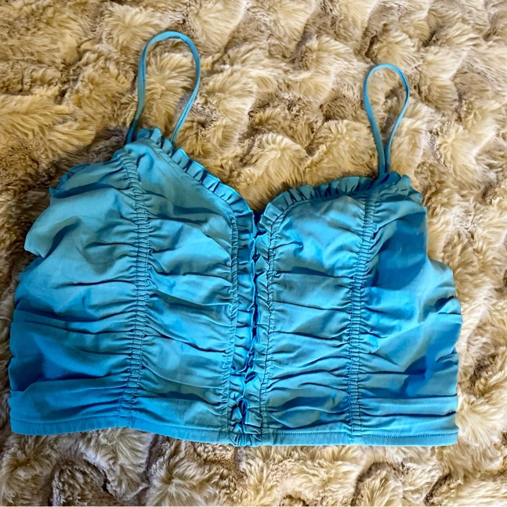 Zara Blue Ruffle Crop top - Picture 7 of 10